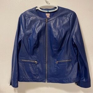 Chico’s‎ Moto Faux Leather Collarless Lined Jacket Women’s Pockets Full Zip